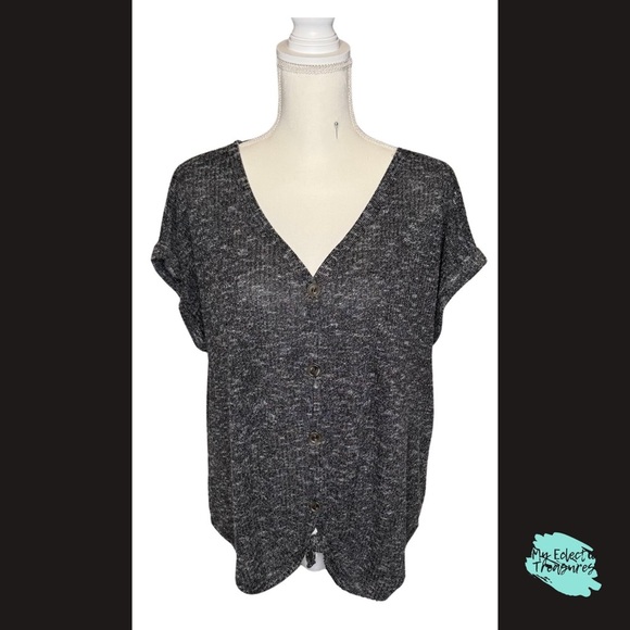 Women's Charcoal Gray Button-Up Top with Tie Detail Size XL - Picture 1 of 11